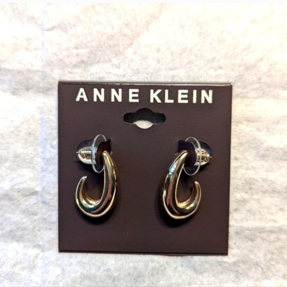 Anne Klein Gold Domed J Hoop Earrings Studs - Picture 1 of 7